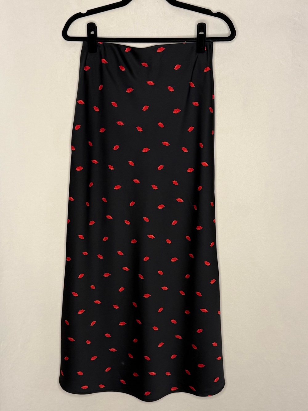 a new day Black Maxi Skirt with Red Lip Print